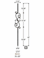 2797 Mediterranean Three Piece Scroll Forged Iron Baluster Dimensional Information