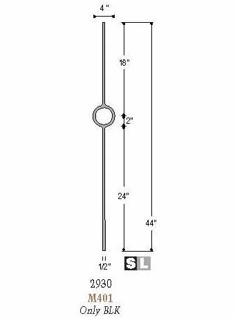 2930 Lite Single Ring Designer Baluster, Solid or Tubular Steel, 12mm Dimensional Information