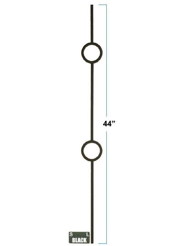 2931 Double Ring Designer Baluster, in solid iron or tubular steel, 12mm