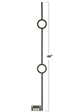 2931 Double Ring Designer Baluster, in solid iron or tubular steel, 12mm