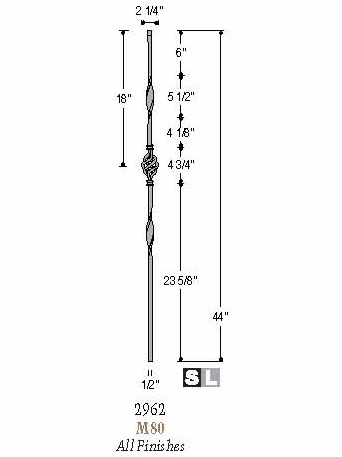 2962 Single Basket Double Ribbon Tubular Steel Iron  Baluster, 12mm Dimensional Information