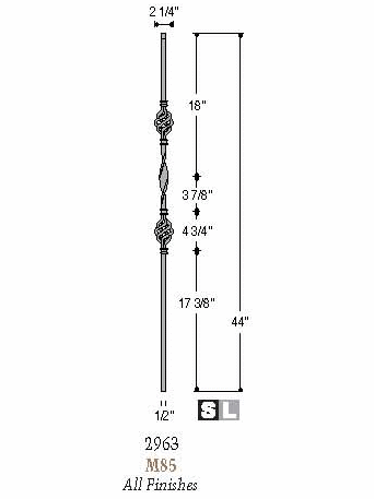 2963 Double Basket Single Ribbon Iron Baluster Dimensional Information