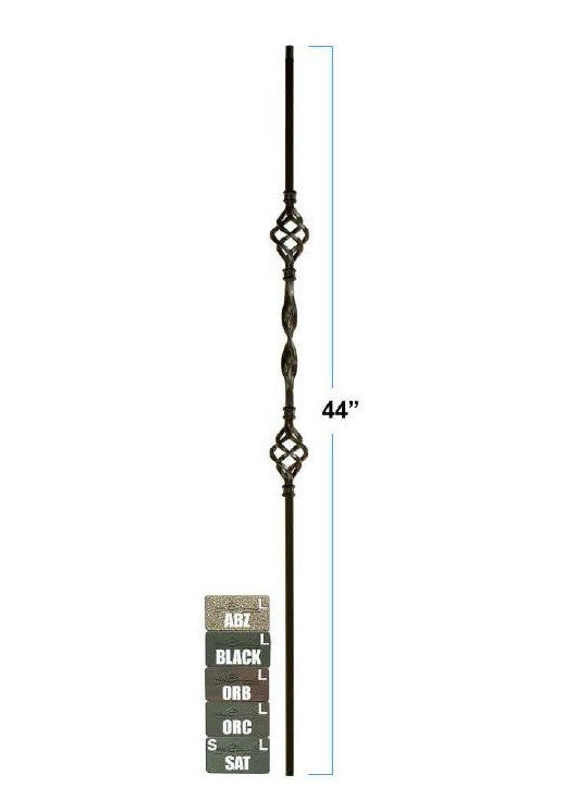 M8544 Double Basket Single Ribbon Iron Baluster, Satin Black