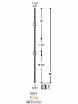 2991 Mediterranean Double Forged Ball Wrought Iron Baluster Dimensional Information