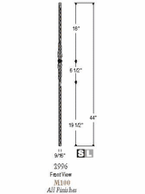 2996-LT Lite Flower and Arrows Hammered Tubular Steel Mediterranean Stair Baluster Dimensional Information