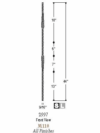 2997 Mediterranean Split Arrows Forged Iron Steel Baluster Dimensional Information