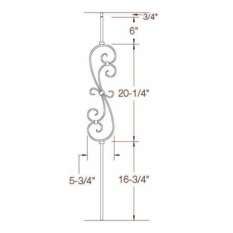 2G56 16mm S-Scroll, Tubular Steel Dimensional Information