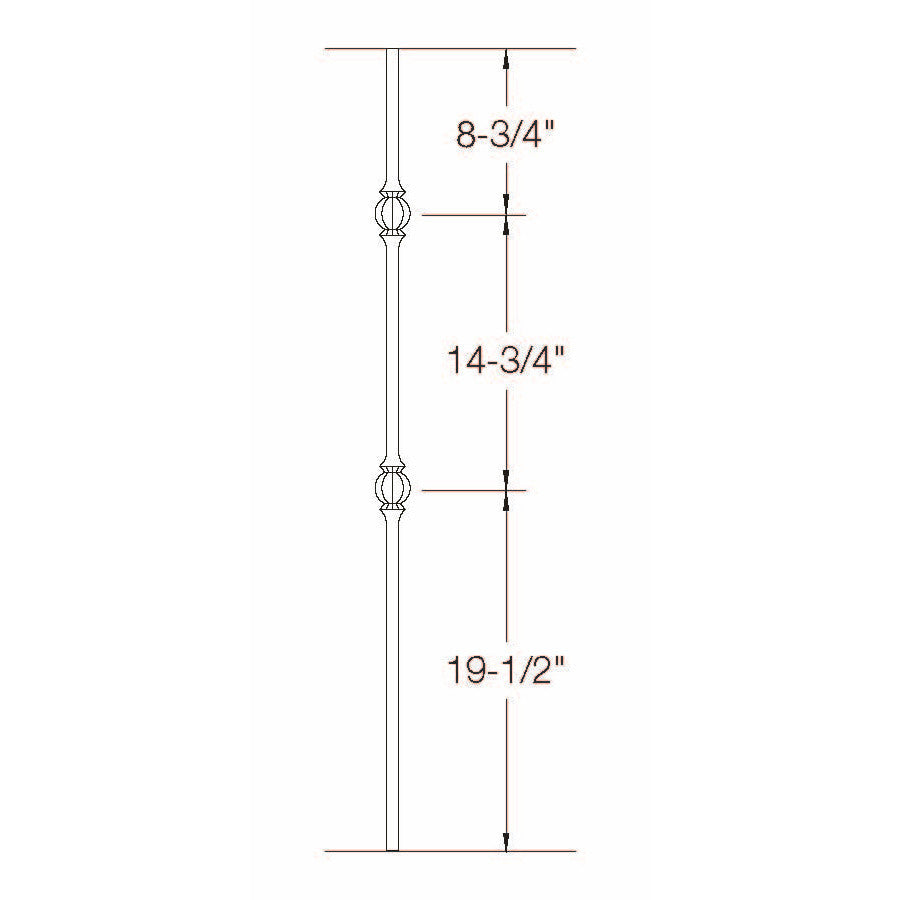 2GR23 16mm Round Double Ball Tubular Steel Baluster  Dimensional Information