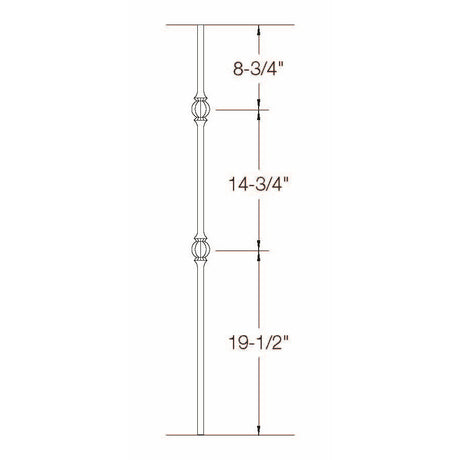 2GR23 16mm Round Double Ball Tubular Steel Baluster  Dimensional Information