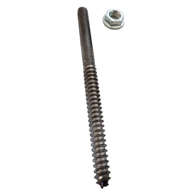 5" Rail Bolt, Wood Threaded on one end and Machine Threaded on the other.  Includes Nut with attached Washer