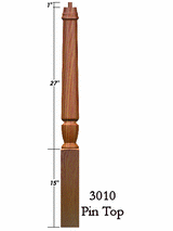 3010 43" Pin Top Bunker Hill Starting Newel Post Dimensional Information