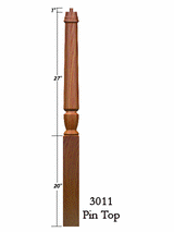 3011 48" Pin Top Bunker Hill Starting Newel Post, Dimensional Information