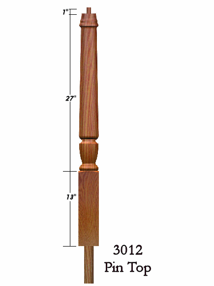 3012 Pin Top Volute Newel Post Dimensional Information