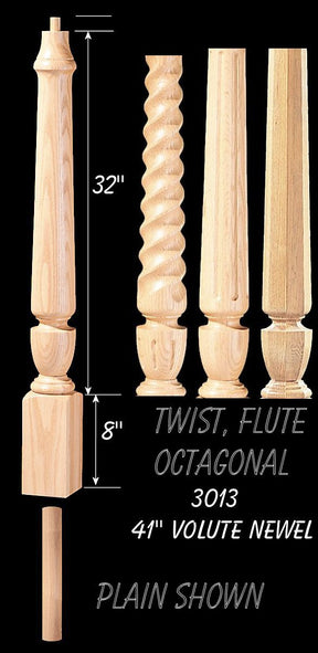 C-3013 Plain 41" Volute Pin Top Newel Post