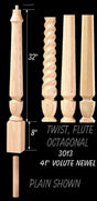 C-3013F Fluted 41" Volute Pin Top Newel Post