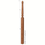 3018 3-1/2" x 72" Bunker Hill Pin Top Gooseneck Landing Newel Post, Dimensional Information