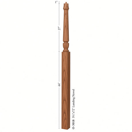 3018 3-1/2" x 72" Bunker Hill Pin Top Gooseneck Landing Newel Post, Dimensional Information