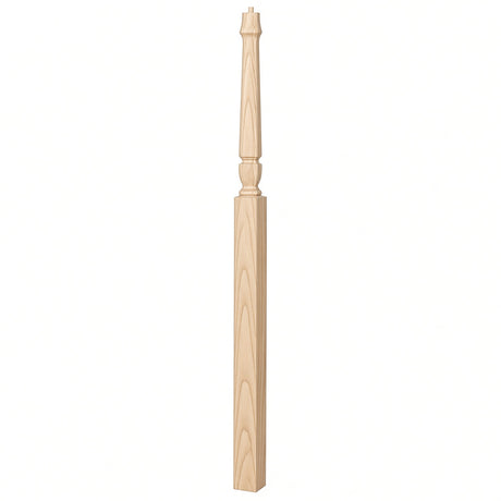 3018 3-1/2" x 72" Bunker Hill Pin Top Gooseneck Landing Newel Post, Hard Maple