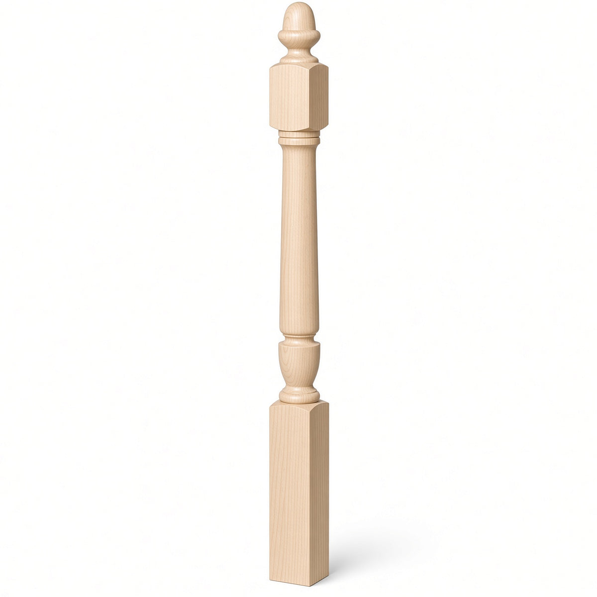 3030 3-1/2" x 48" Plain Acorn Top Bunker Hill Starting Newel Post, Hard Maple