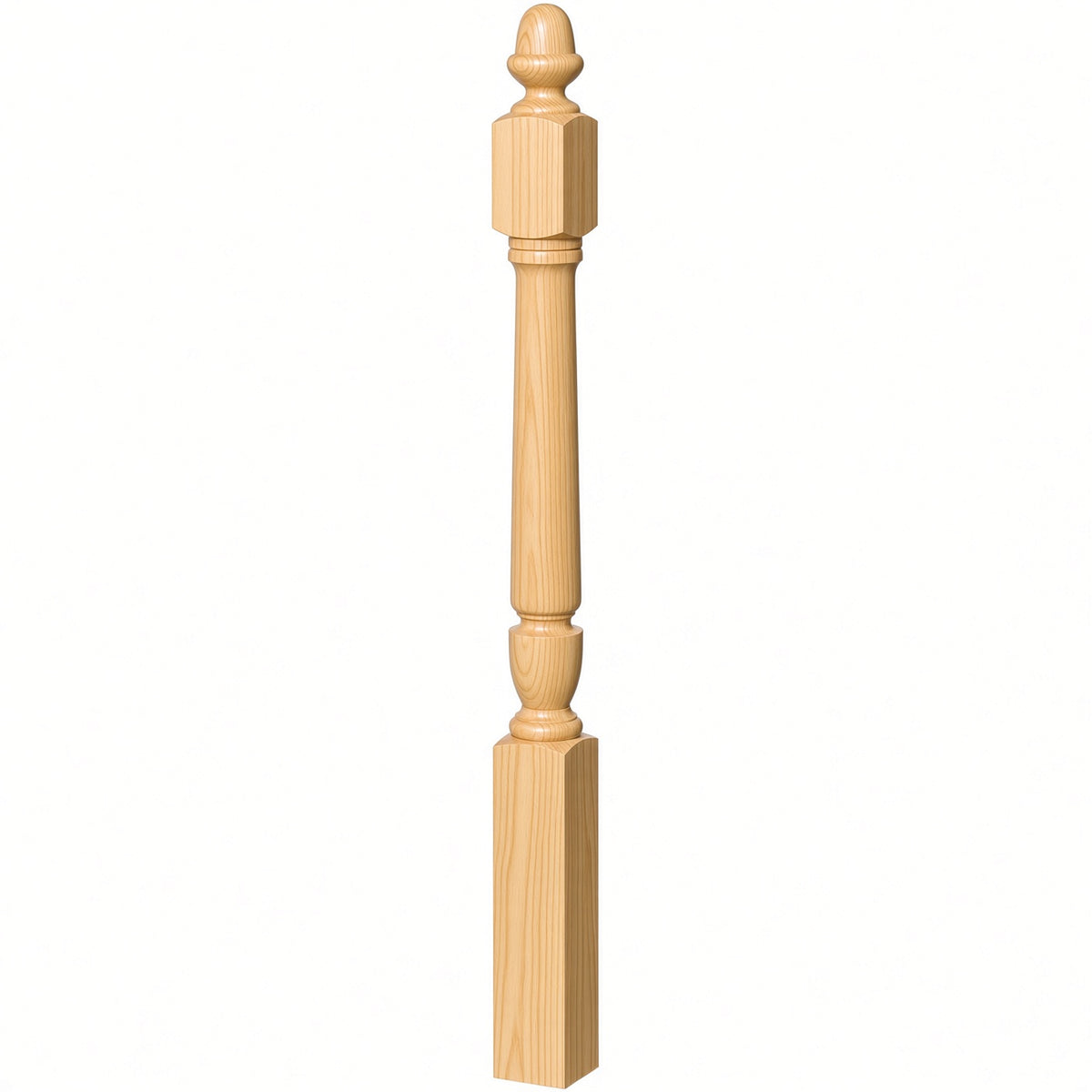 3030 3-1/2" x 48" Plain Acorn Top Bunker Hill Starting Newel Post, Yellow Pine