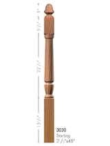 3030 Acorn Top Starting Newel Post Dimensional Information
