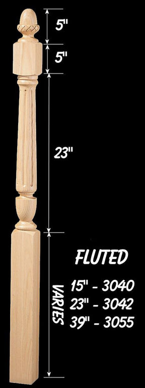 CH-3042F Fluted 56" Volute Acorn Top Newel Post