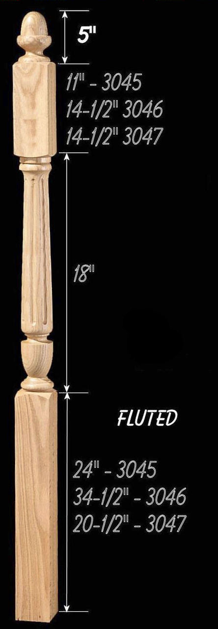 CH-3046F Fluted 72" Volute Acorn Top Newel Post