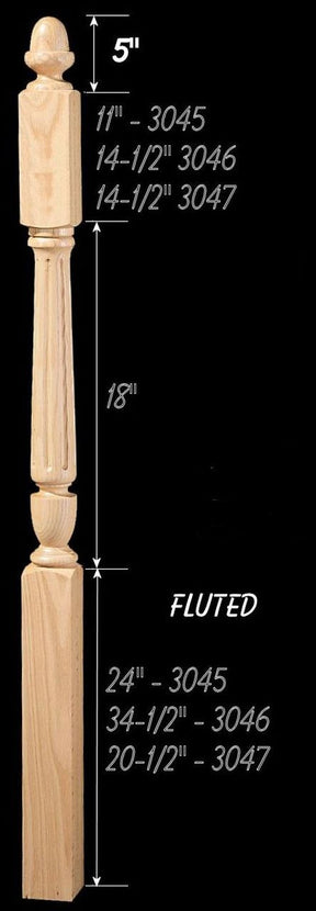 CH-3045F Fluted 56" Volute Acorn Top Newel Post