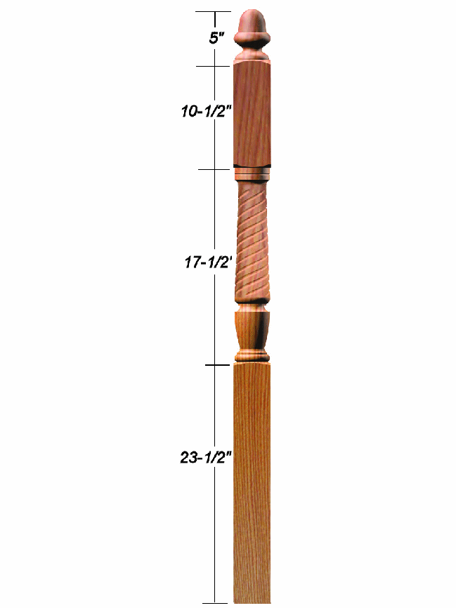 T-3045 Twist Acorn Top 2nd Floor Landing Newel Post