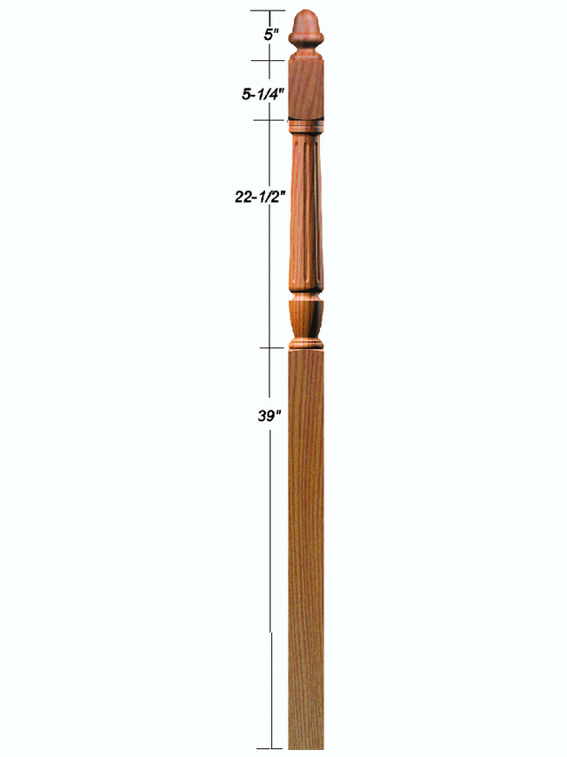 F-3048 Fluted Acorn Top Landing Newel Post Dimensional Information