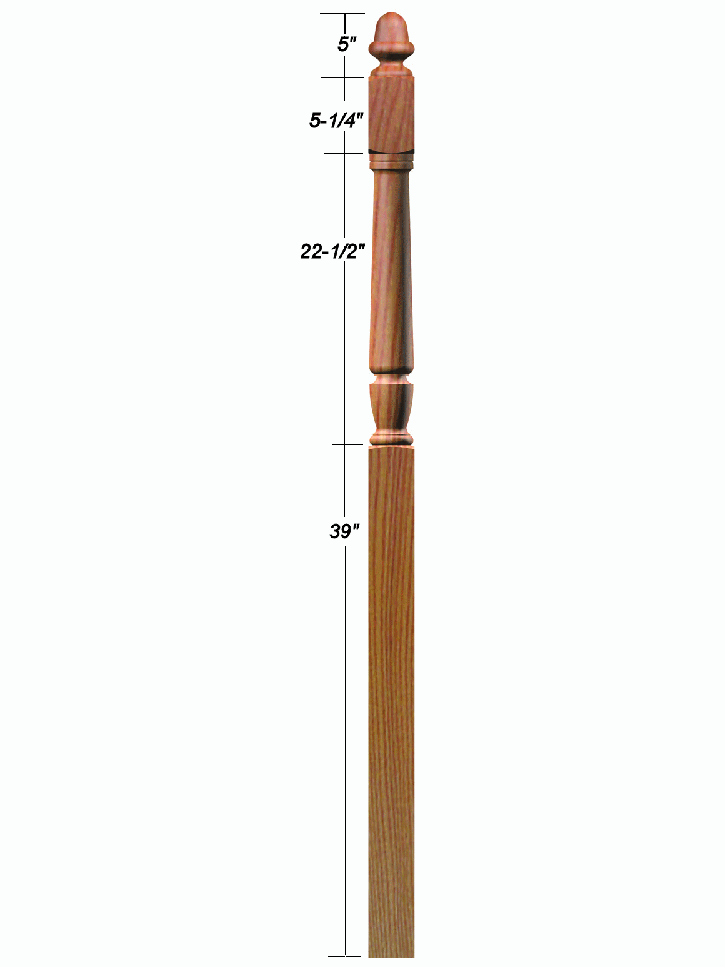 3048 Acorn Top Landing  Bunker Hill Newel Post Dimensional Information