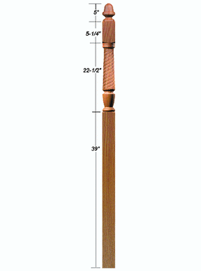 T-3048 Twist Acorn Top Landing Newel Post Dimensional Information