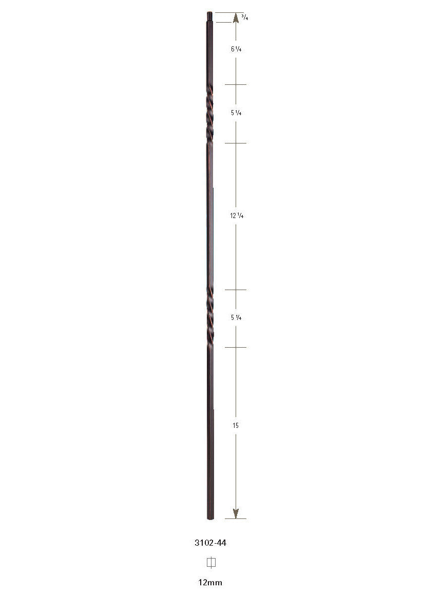 3102-44 44" Tubular Steel Double Twist Baluster 