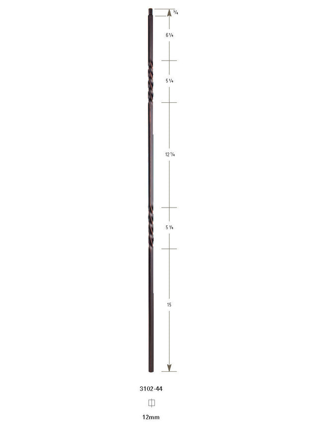 3102-44 44" Tubular Steel Double Twist Baluster 