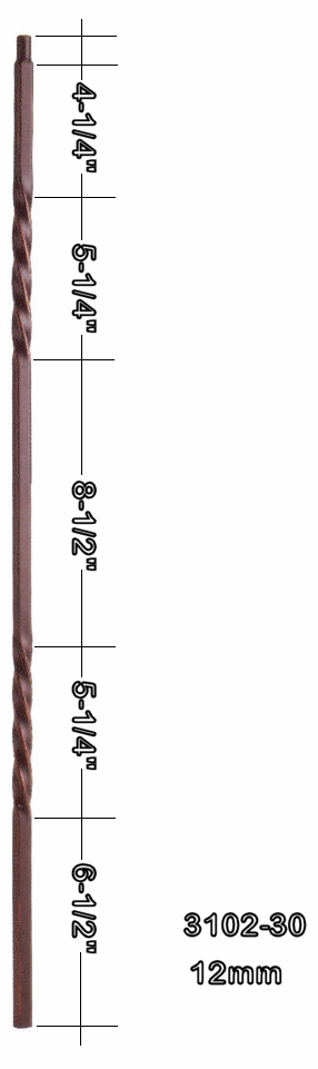 3102-30 30" Tubular Steel Double Twist Knee Wall Baluster