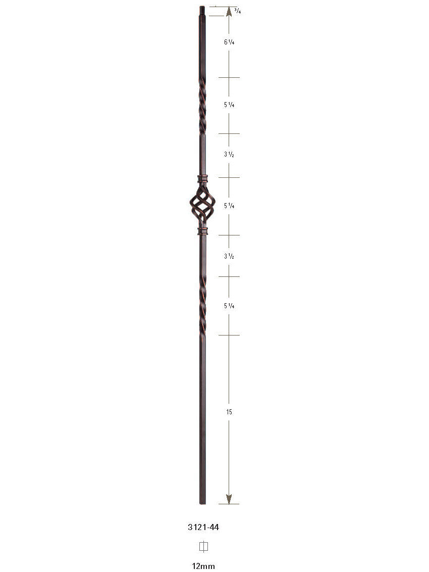 3121-44 44" Tubular Steel Single Basket Knee Wall Baluster 