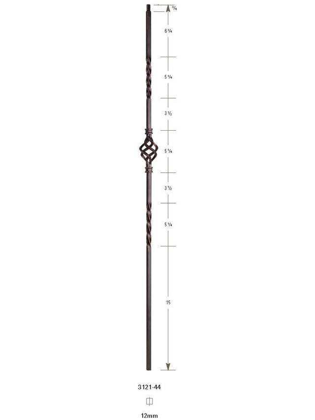 3121-44 44" Tubular Steel Single Basket Knee Wall Baluster 