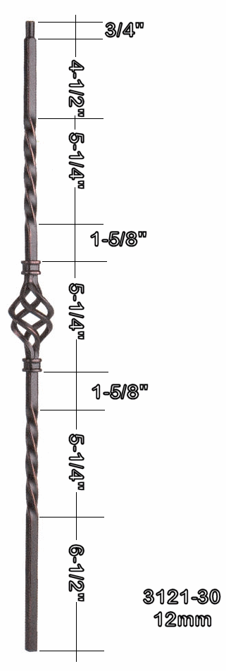 3121-30 30" Tubular Steel Single Basket Knee Wall Baluster