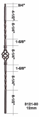 3121-30 30" Tubular Steel Single Basket Knee Wall Baluster