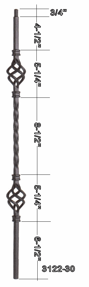 3122-30 30" Tubular Steel Double Basket Knee Wall Baluster