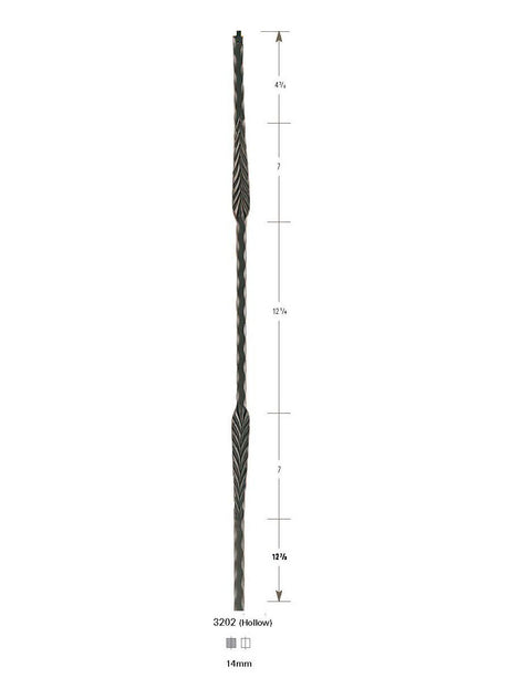 3202 Hollow Hammered Split Feather Iron Baluster