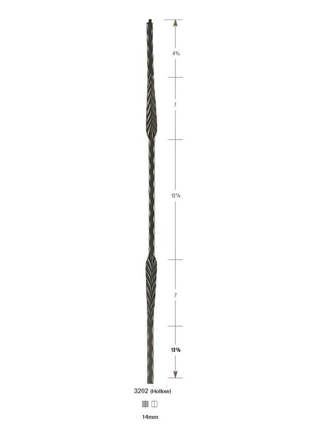 3202 Hollow Hammered Split Feather Iron Baluster