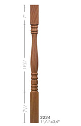 3234 34" Square Top Hampton Elegant Rise Baluster Dimensional Information
