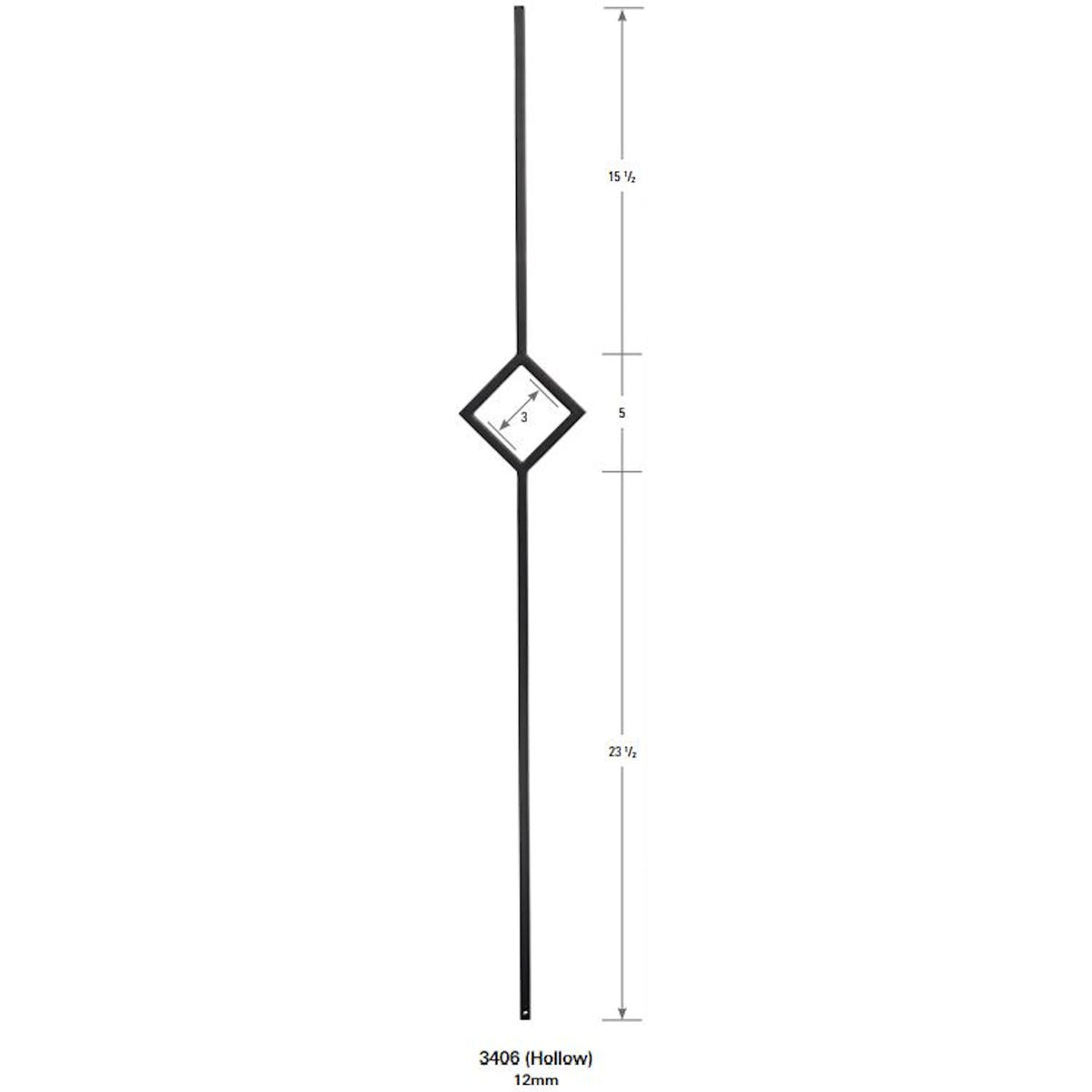 3406 Single Diamond Hollow 12mm Stair Baluster