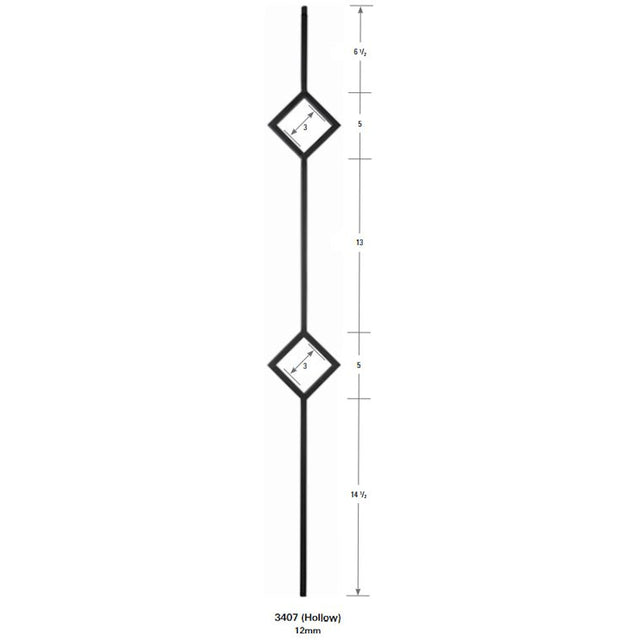3407 Two Diamond Tubular Steel Forma Baluster 12mm
