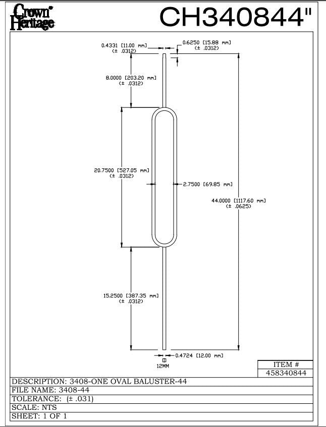 3408 Oval Baluster, CADD Drawing