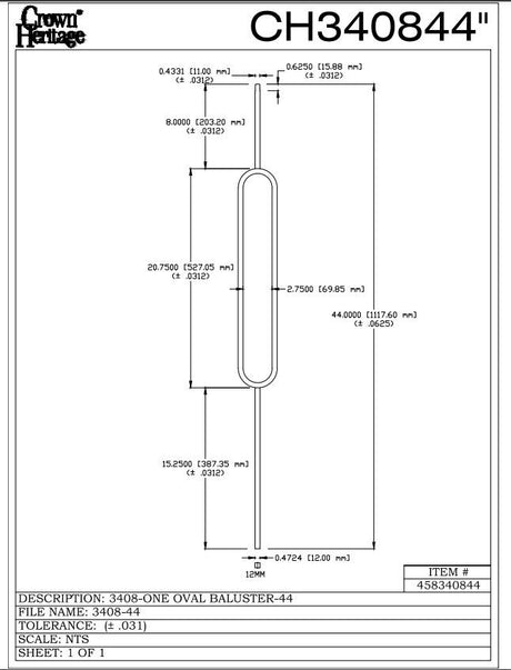 3408 Oval Baluster, CADD Drawing