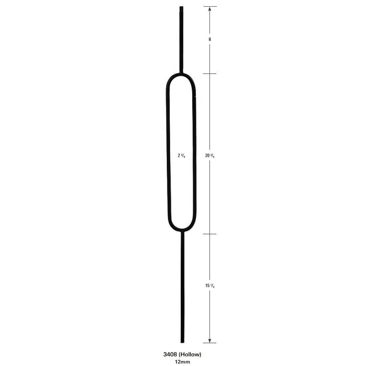 3408 Single Oval Hollow Stair Baluster 12mm
