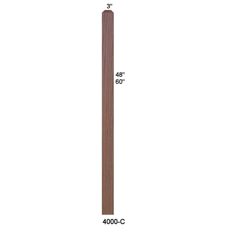 4000 48" S4S Newel with Chamfered Top Dimensional Information