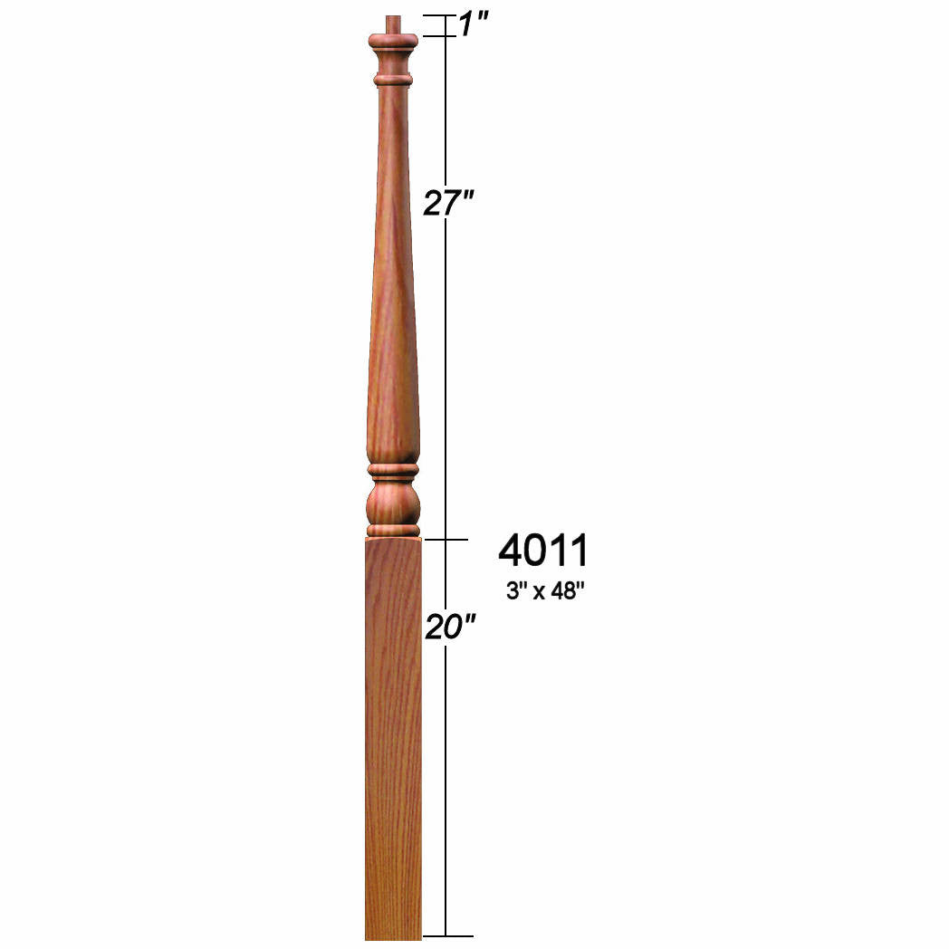 4011 3-1/2" x 48" Colonial Pin Top Starting Newel Post